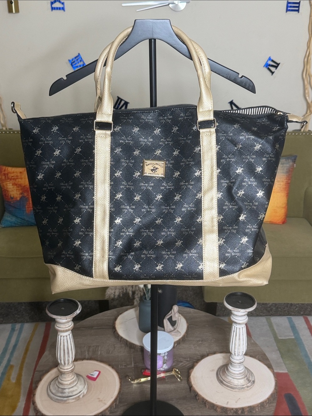 Stylish Black & Gold Tote Bag by (Beverly Hills Polo Club)